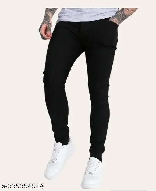 Mens solid denim black stretchable slim fit jeans, comfortable and versatile for men's wardrobe, durable and affordable in India (size 28, 30, or 32)