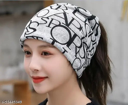 Grey knit skull cap beanie for female ponytail headwear winter fashion