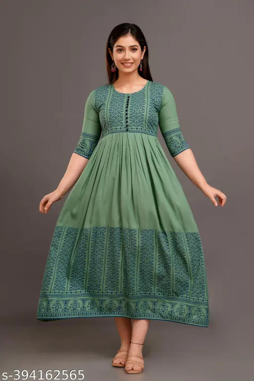 Rayon embroidered Anarkali Kurta in three-quarter sleeves, breathable and stylish for functions, festivals, parties. Modern Indian wear for women
