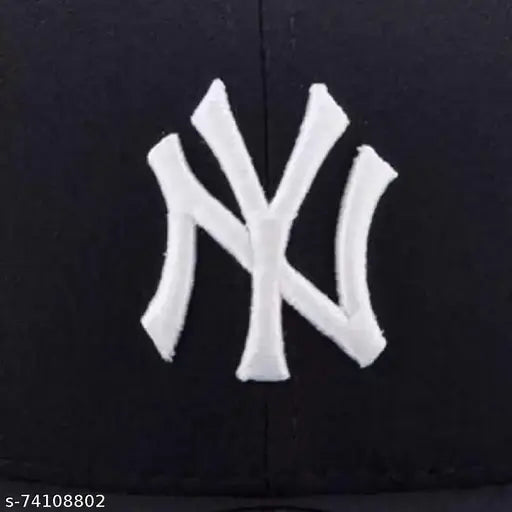 Black cotton baseball cap with self-design, featuring New York hip-hop motif. Made in India