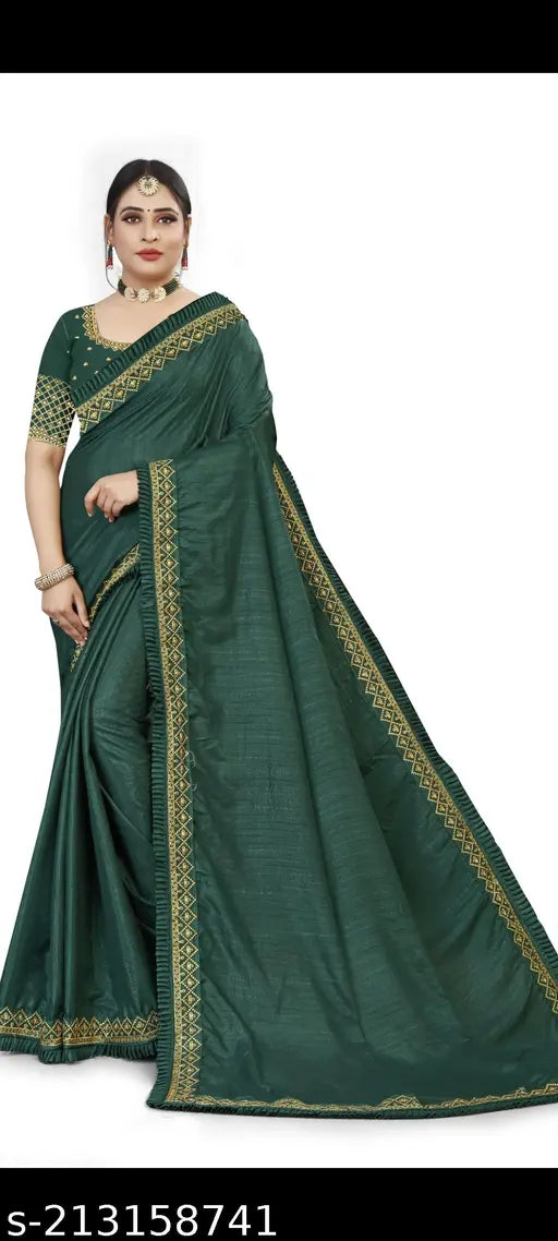 Vichitra silk lace embroidered saree blouse, single free size Indian craftsmanship