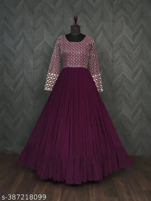 Georgette purple sequin fancy kurti with long sleeves and solid pattern, popular choice for weddings and parties in India