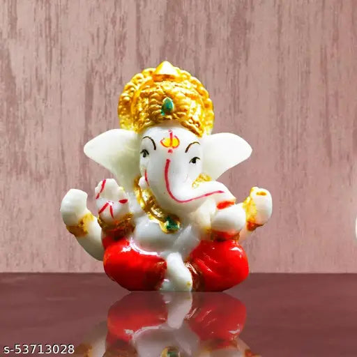 Red resin Ganesh idol - Small Ganesha figurine for car dashboards or home decor, ideal for Diwali or festive occasions