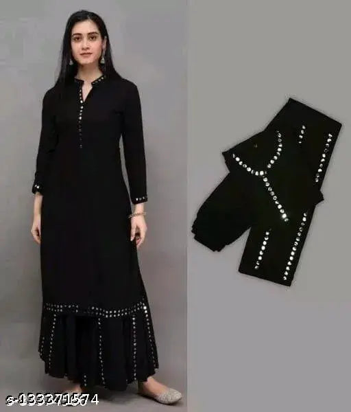 Refined rayon women's kurta set with palazzos, solid net and three-quarter sleeves, Indian fashion accessory