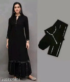 Refined rayon women's kurta set with palazzos, solid net and three-quarter sleeves, Indian fashion accessory