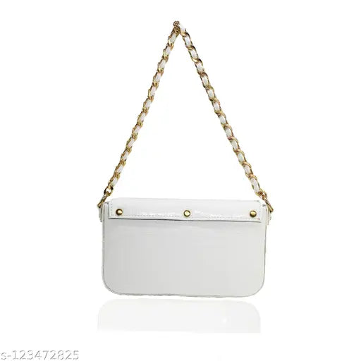 White sling bag with multiple pockets, suitable for women's casual wear