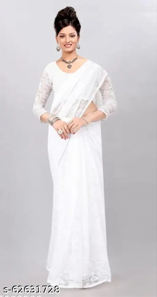 Vibrant net Heer Rasal saree with separate blouse piece, featuring solid net pattern and hand-worked stones & rivets, perfect for Indian party wear (Saree length: 5.5m, Blouse length: 0.8m)