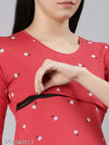 Printed hosiery nightsuit for women, three-quarter sleeves, feeding friendly design from India