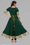 Dark green rayon long sleeve tussle tie Anarkali kurti for office and social events