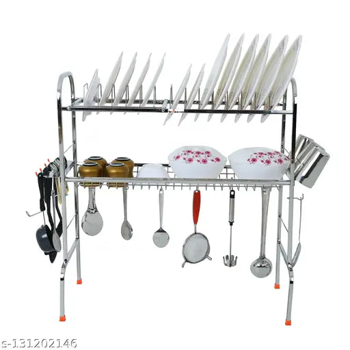 Stainless steel over-sink dish drainer rack, space saving kitchen utensil organizer for plates and cutlery, 30 x 28 inches