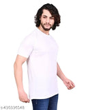 Mens solid polyester Lycra round neck T-shirt, short sleeves, available in S, M, L, XL (S: 17in chest, 25.5in length; M: 18in chest, 26.5in length; L: 19in chest, 27.5in length; XL: 20in chest, 28.5in length), made in India