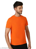 Mens orange polyester half sleeve t-shirt, solid color for casual wear