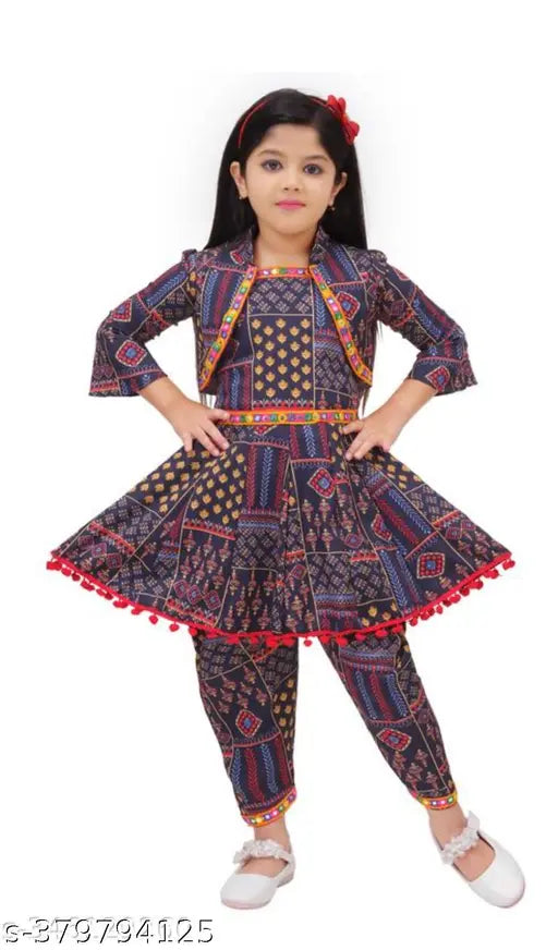 Party wear for girls rayon straight knee-length printed top with three-quarter sleeves and dhoti pants, Indian ethnic clothing for kids, sizes 6-10 years
