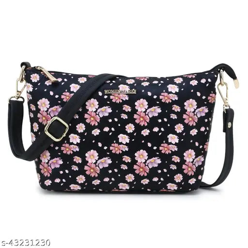 Black, sling bag, women's fashion accessory, floral pattern