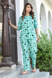 Women's floral printed viscose rayon nightsuit from Meenakshi Collection, three-quarter sleeves, new nightwear lineup on display