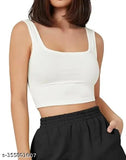 Cotton square neck tank top for women, sleeveless and ribbed. Indian-made Western wear for slim fit and casual occasions