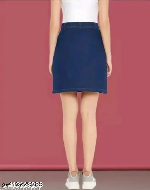Stylish blue denim skirt for women & girls - solid pattern, Indian-made