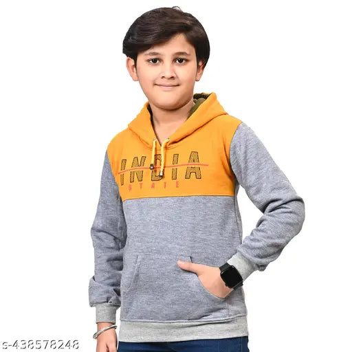 India Fashion Fab Boys Cotton Hoodie, printed design, long sleeves, perfect for winter outings