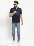 Navy blue printed Wild West Cotton half-sleeve T-shirt for men on model