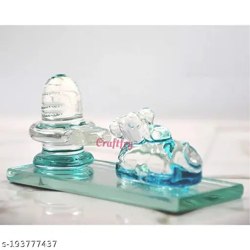 Multicolor crystal Shivling Nandi statue, handcrafted Lord Shiva and Nandi idol for pooja room or car dashboard (30g)