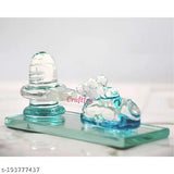 Multicolor crystal Shivling Nandi statue, handcrafted Lord Shiva and Nandi idol for pooja room or car dashboard (30g)