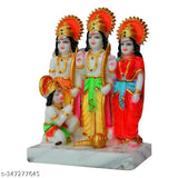 Multicolor Ram Darbar marble dust idol featuring Laxman, Sita, God Hanuman, and Lord Ram. Handcrafted resin figurine for spiritual puja or home decor, 18 cm tall