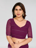 Royal blue Georgette silk saree with ruffled border, sleeveless blouse