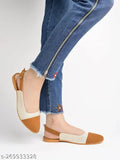 Tan PU jute belly ballerinas for women, smooth texture and buckle fastening