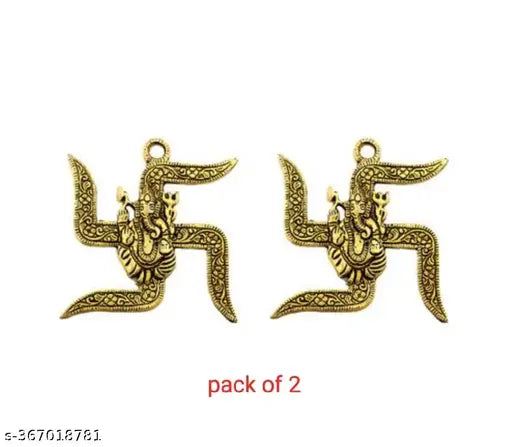 Brass Ganesha Swastika wall hanging, traditional Indian decorative art for home and office interiors