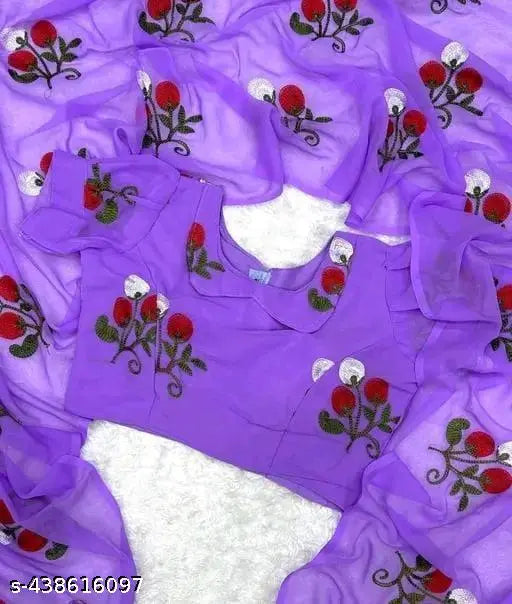 Purple Georgette saree with floral embroidery