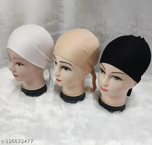 Black hijab cap, white scarf hat combo pack of three