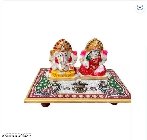 Marble Dust Laxmi Ganesh Idols, hand-painted Rajasthani Meenakari, intricate Indian religious figurines set