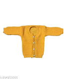 Yellow wool unisex sweater set, self-design net pattern for baby clothing, made in India