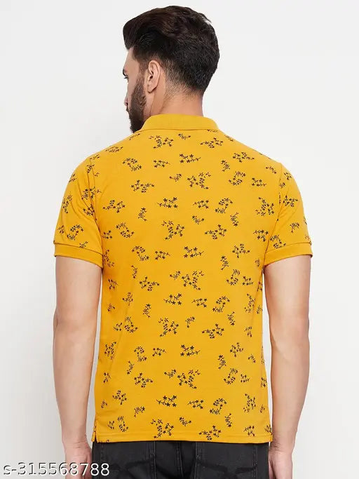 Men's cotton blend polo T-shirt with printed pattern, short sleeves, XL size (45in chest, 28in length). India origin