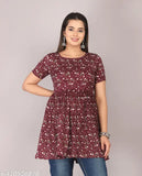 Burgundy short flared printed kurta for women