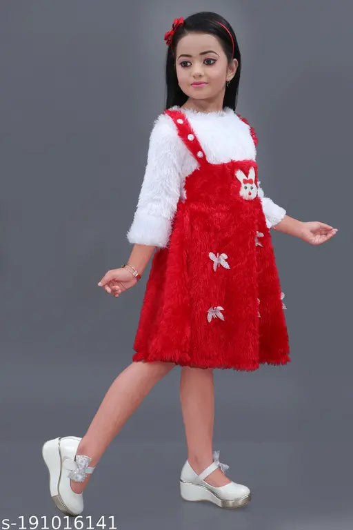 Woolen printed net winter frock for kids (0-10 years), made with premium Indian fabric