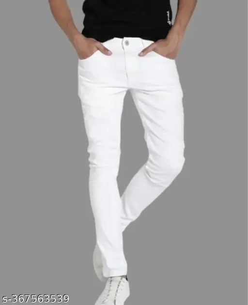 Plain white denim jeans for men, size 28, 30, 32, 34, or 36 from MOD MEN, made in India
