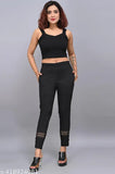 Stretchable Lycra lace trouser pant, white, designed with 6 buttons - stylish party wear for women and girls