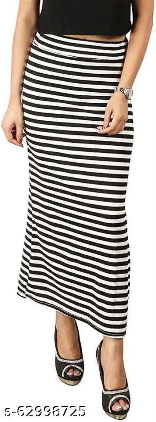 Black and white long skirt for women, striped pattern