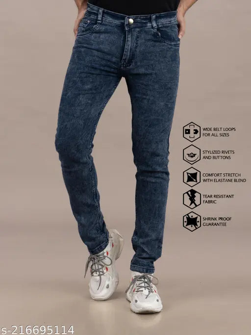Solid grey denim jeans for men by Lzard, ideal for casual wear with a slim fit