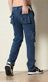 Denim cargo jeans, white sole sneakers