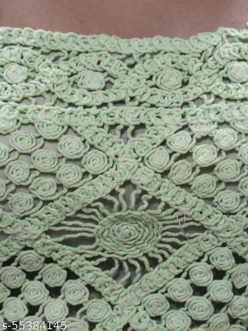 Green Georgette lace net square neck tunic top, ideal for slim women