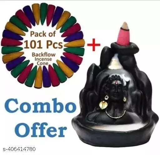 Handcrafted resin Lord Adiyogi incense holder, Shiv decorative showpiece with 101 backflow incense cones, Indian art figurine on display stand