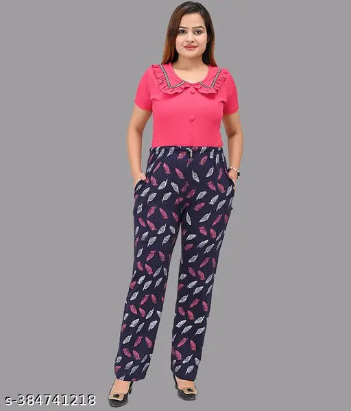 Pink and blue patterned lower cut pyjamas track pants women's style