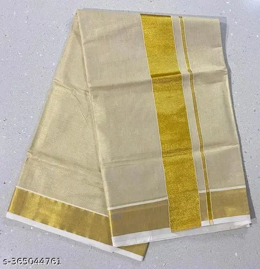 Golden tissue saree with multiple blouse (Vichitra Silk, Zari woven), Indian free size (5.5m saree, 0.8m blouse)