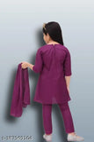 New stylish cotton blend kurti pajama set for girls (3pc), embroidered top with lace net bottoms