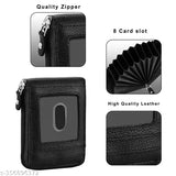 Black genuine leather bifold wallet, 9 slot vertical credit debit card holder with coin purse and zipper closure for men and women