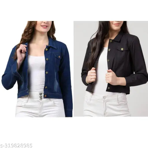 Blue denim jacket, girls' casual wear