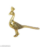 Gold-plated peacock Mor metal idol, 7.5cm x 6.5cm x 1.5cm home or office decorative statue from India