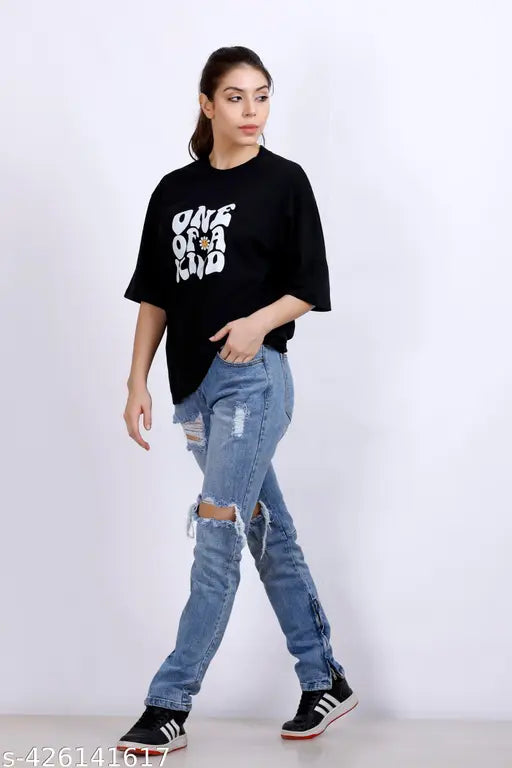 Graphic Printed Oversized Cotton T-shirt For Women
